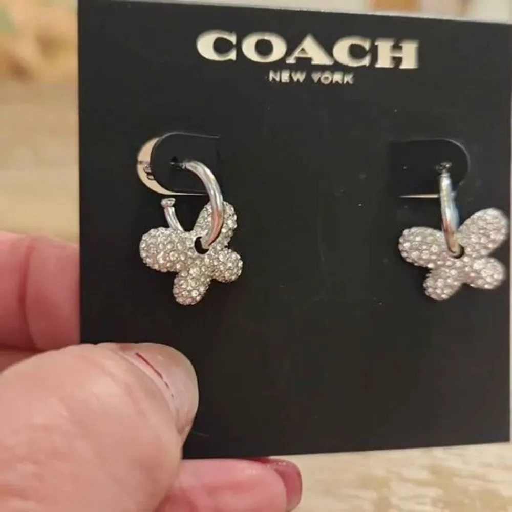 Coach Butterfly Silvertone Hoops NEW - Picture 3 of 6